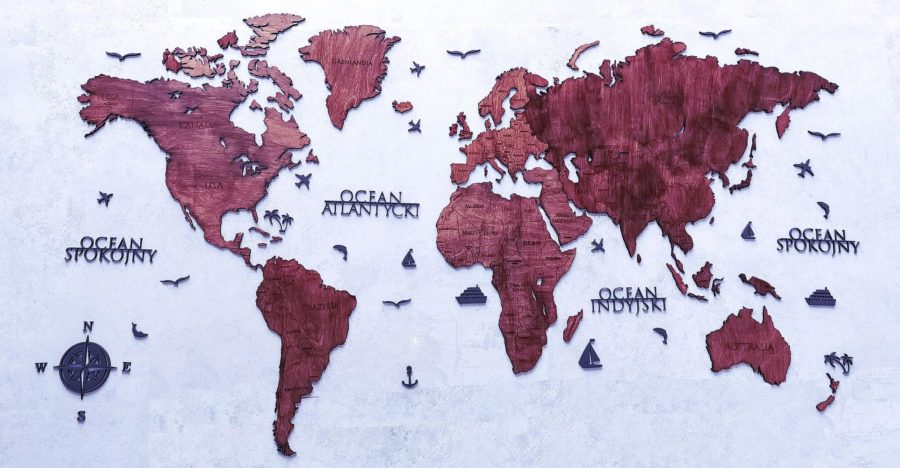 drewniana mapa świata 2d duża